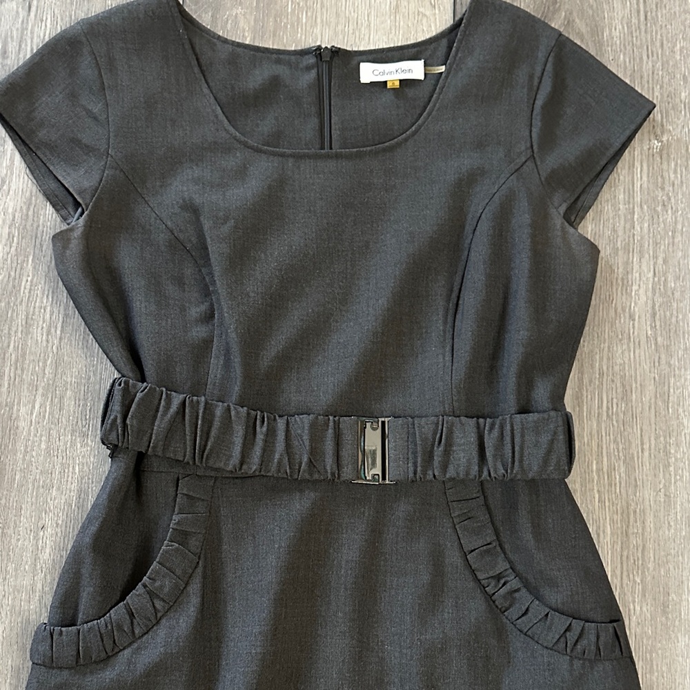 Calvin Klein Black Midi Belted Sheath Dress - Picture 2 of 4